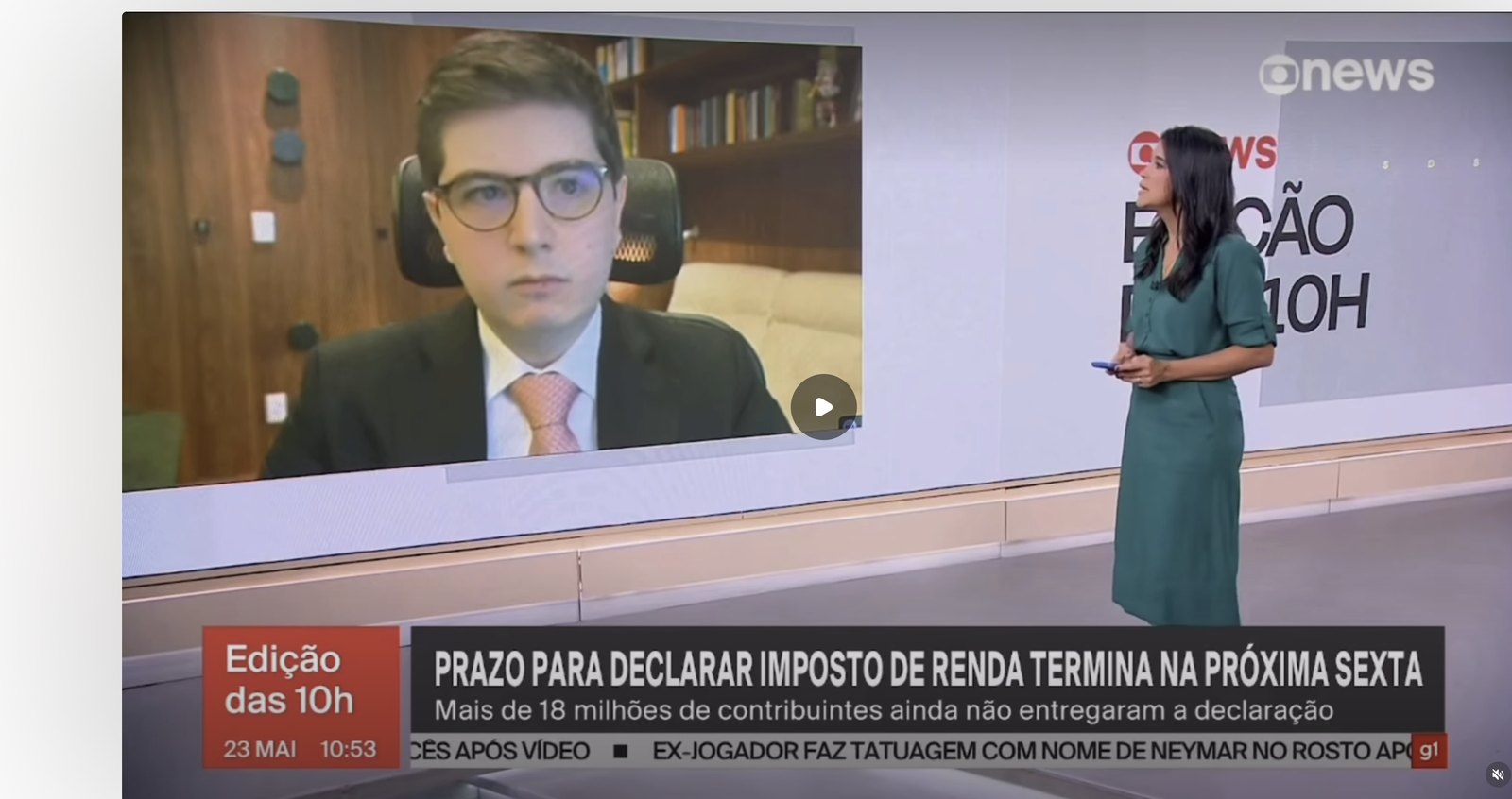 Mateus Pontalti ao vivo na GloboNews falando sobre Imposto de Renda